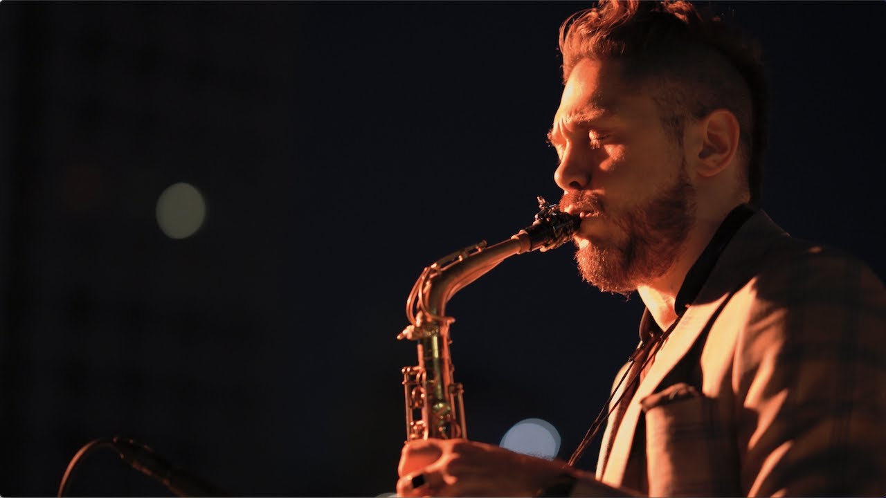 Saxophone player performing live