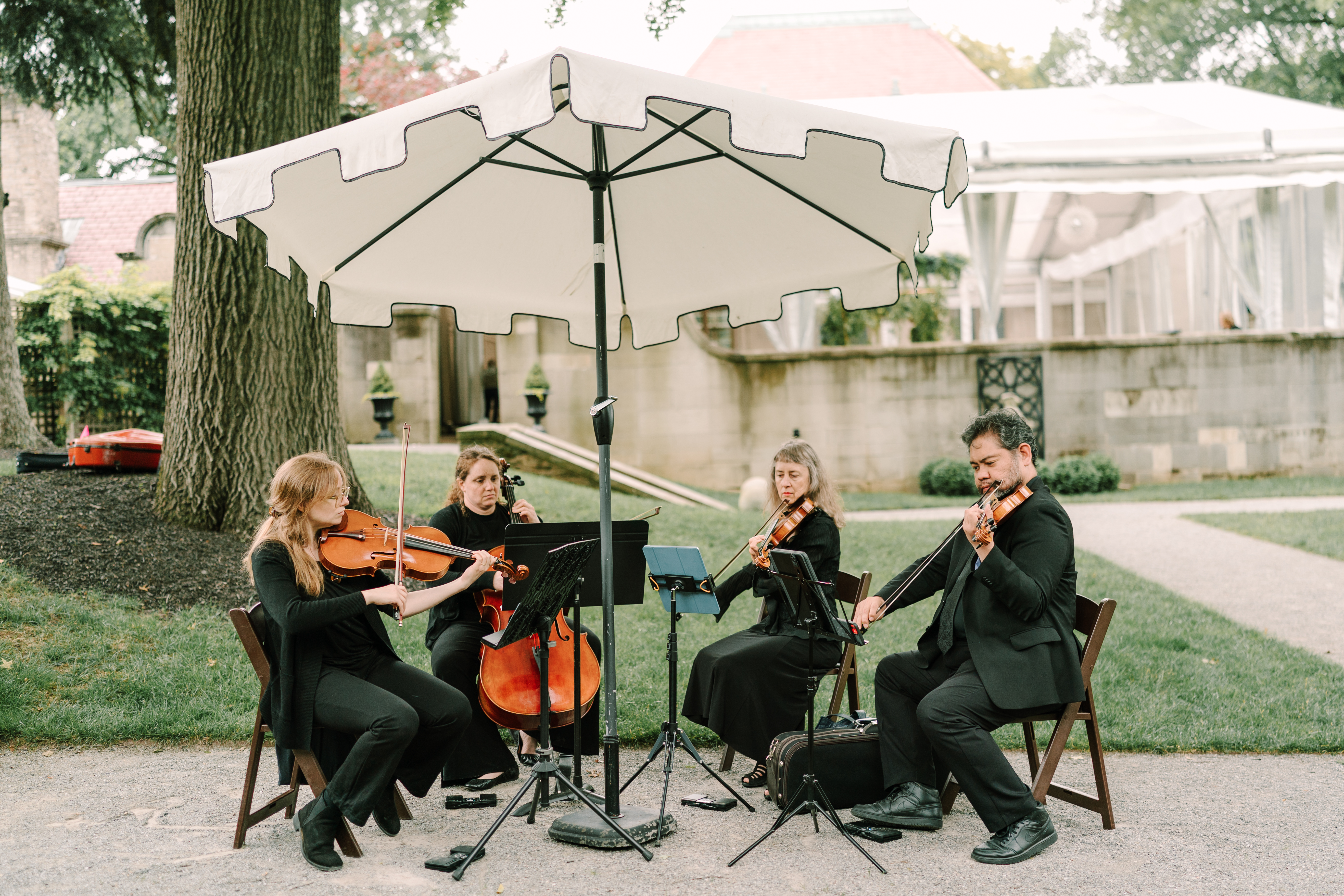 String quartet performing as guests arrive